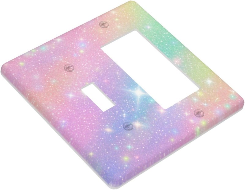 Wuyocha Decorative Outlet Covers Rainbow Shiny Gradient Colors 2 Gang Wall Plate Cover 1 Toggle 1 Rocker Combination Light Switch Plate Covers Jumbo Switch Cover for Kids Room Nursery Decor - Image 3